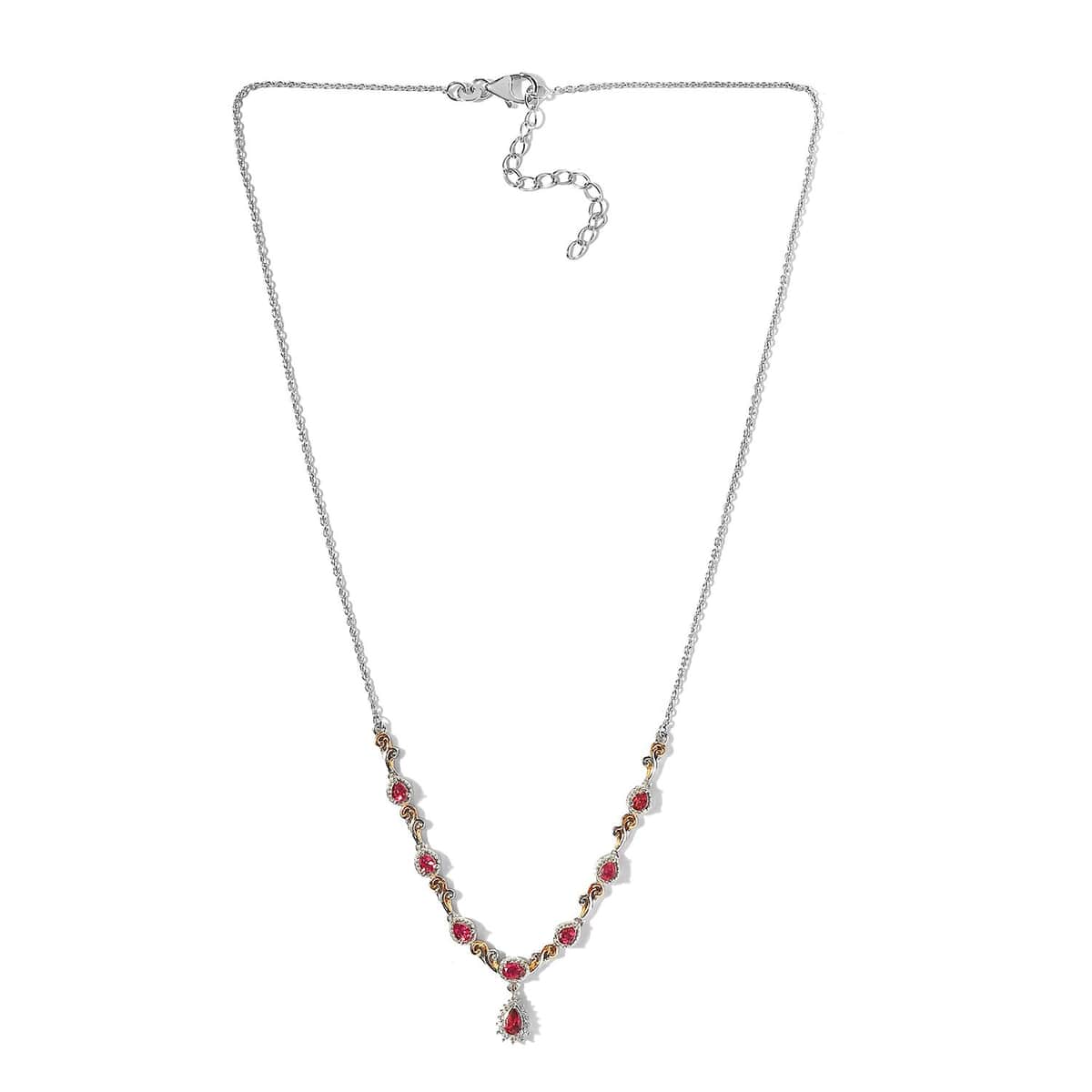 Premium Ouro Fino Rubellite and White Zircon Necklace 18-20 Inches in Vermeil YG and Platinum Over Sterling Silver 1.50 ctw image number 3