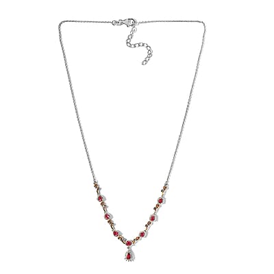 Premium Ouro Fino Rubellite and White Zircon Necklace 18-20 Inches in Vermeil YG and Platinum Over Sterling Silver 1.50 ctw