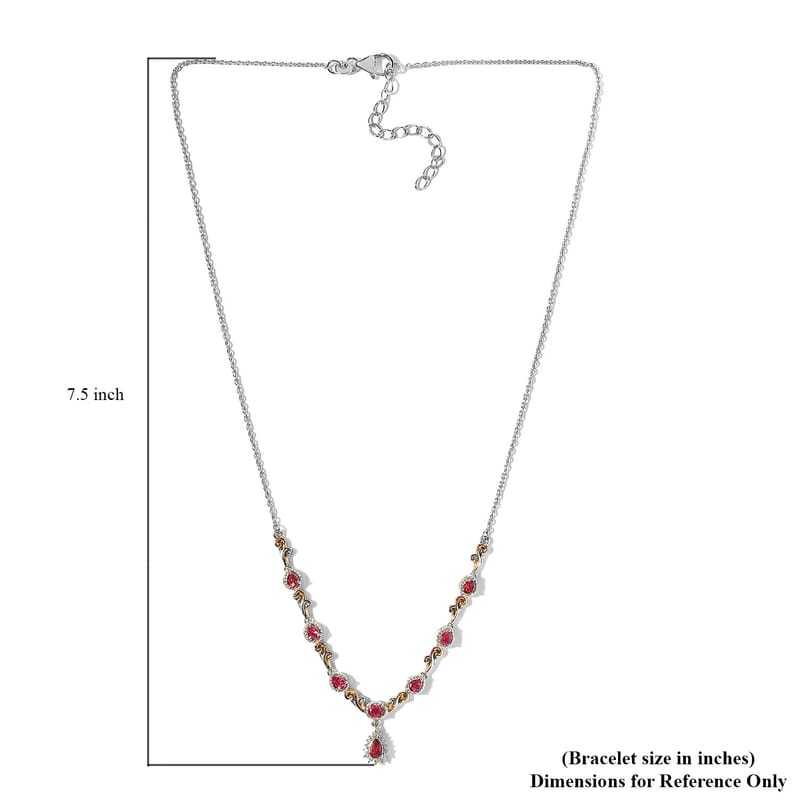 Premium Ouro Fino Rubellite and White Zircon Necklace 18-20 Inches in Vermeil YG and Platinum Over Sterling Silver 1.50 ctw