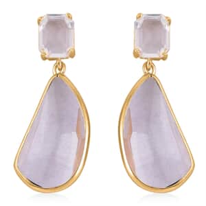 White Glass Pear Shape Drop Earrings in Goldtone