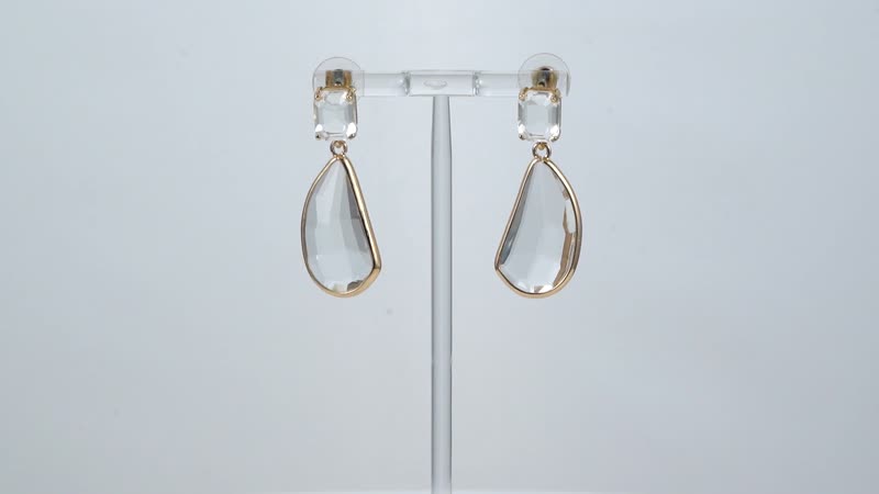 White Glass Pear Shape Drop Earrings in Goldtone