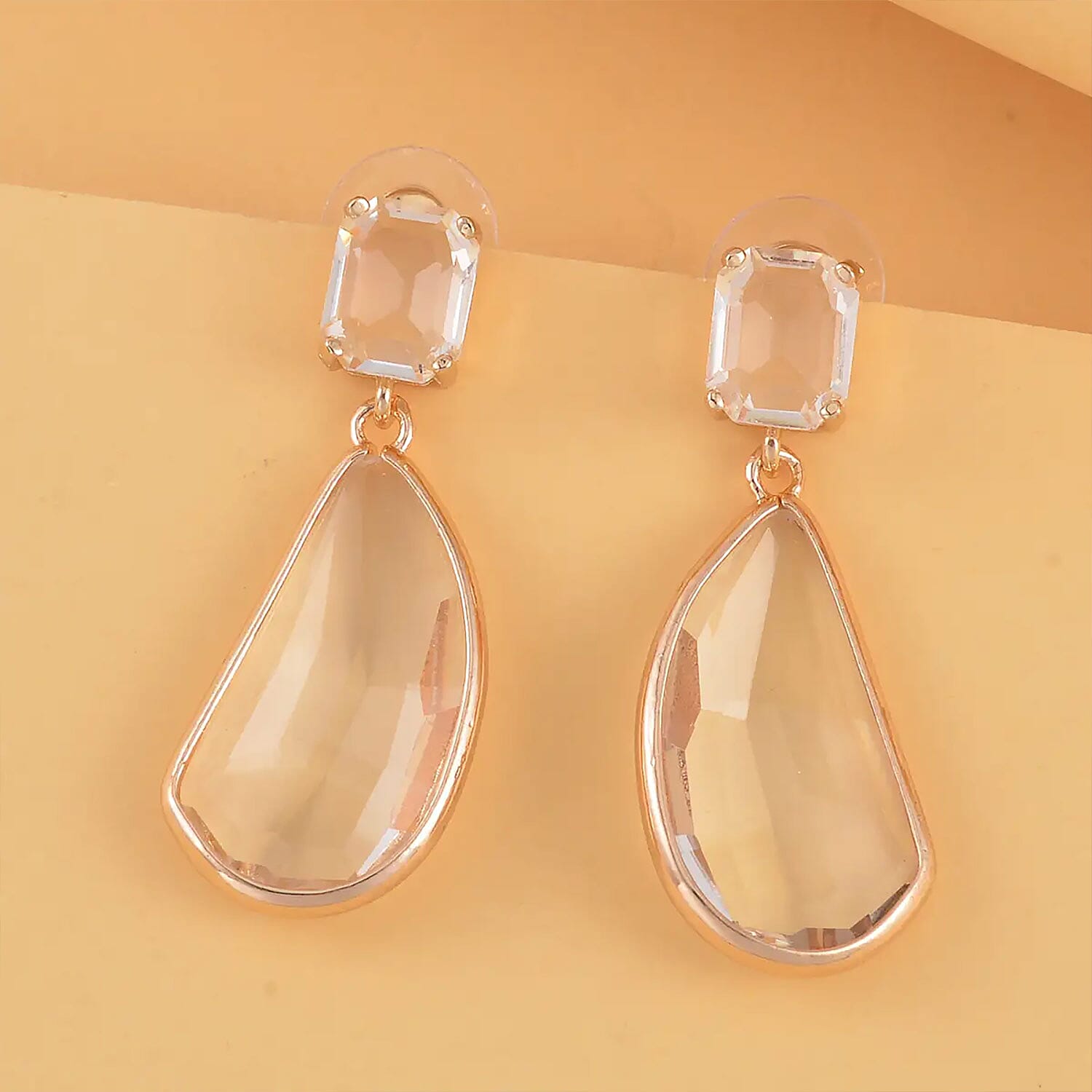 White Glass Pear Shape Drop Earrings in Goldtone