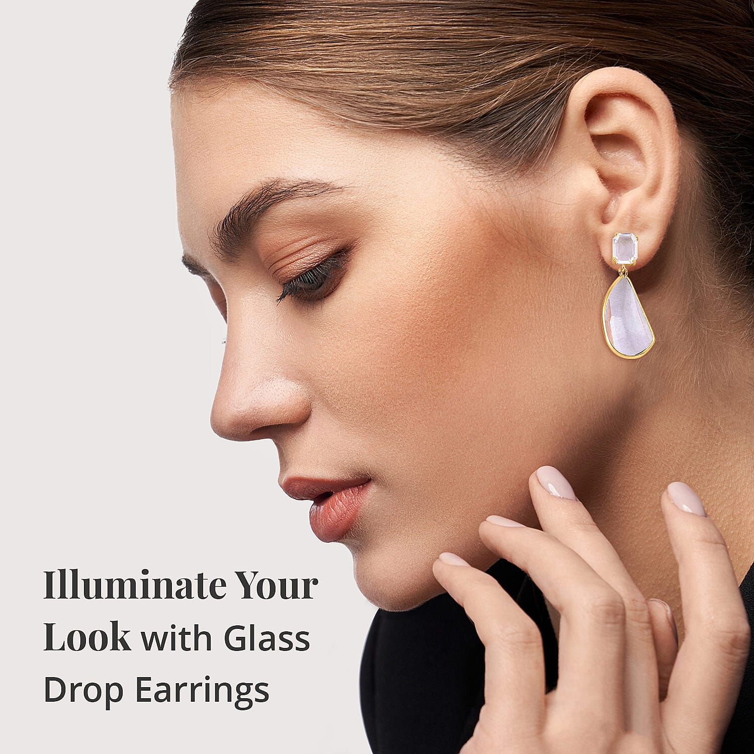White Glass Pear Shape Drop Earrings in Goldtone