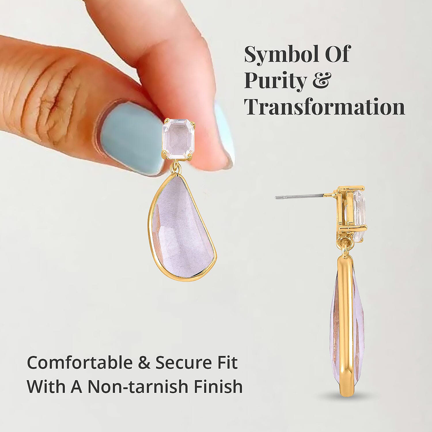 White Glass Pear Shape Drop Earrings in Goldtone