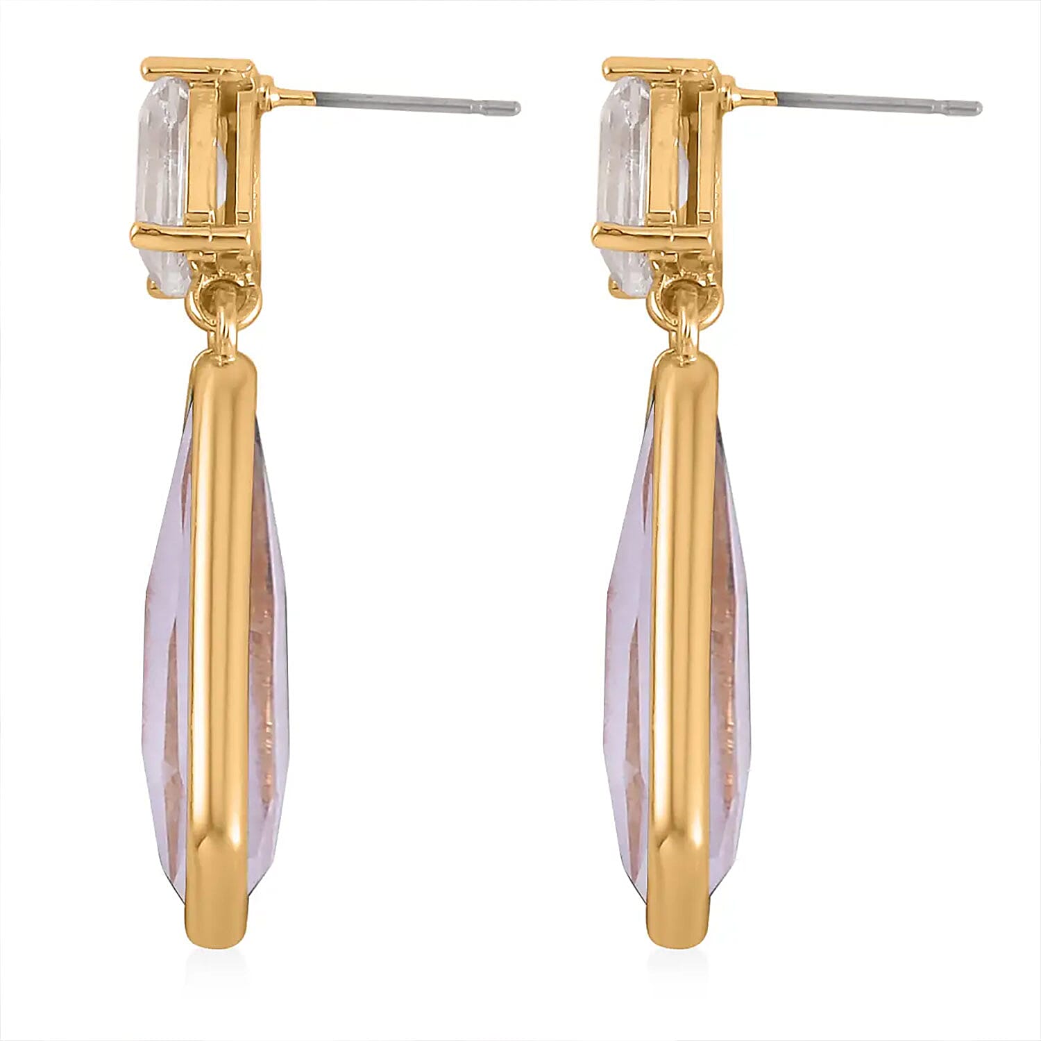 White Glass Pear Shape Drop Earrings in Goldtone
