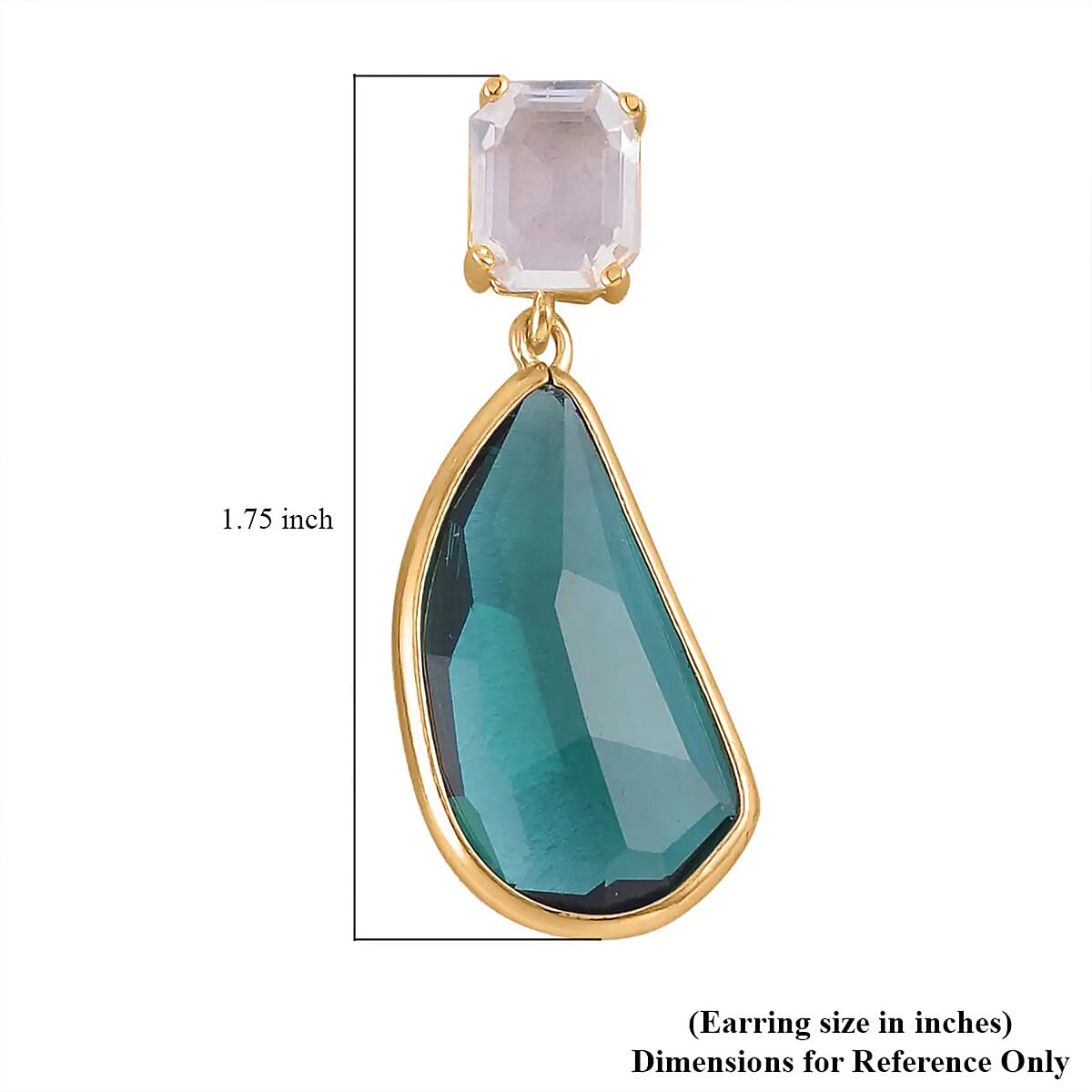 Dark Green and White Glass Pear Shape Drop Earrings in Goldtone image number 6