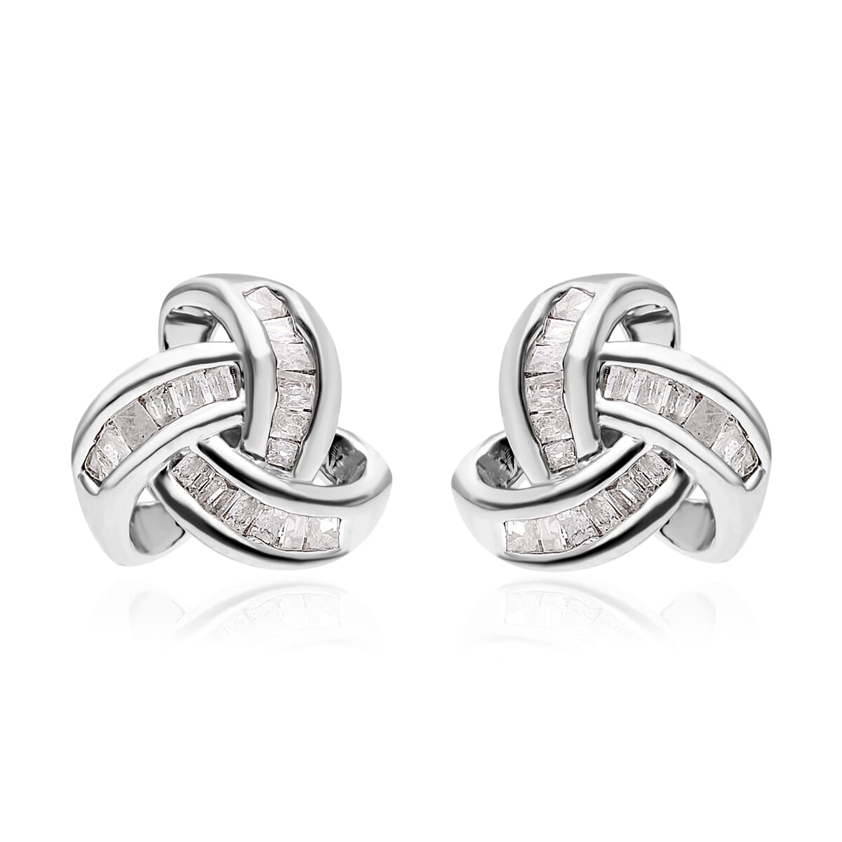 Diamond Knot Stud Earrings in Platinum Over Sterling Silver 0.25 ctw image number 0