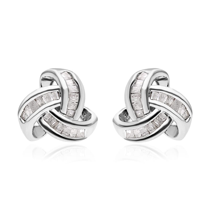 Diamond Knot Stud Earrings in Platinum Over Sterling Silver 0.25 ctw