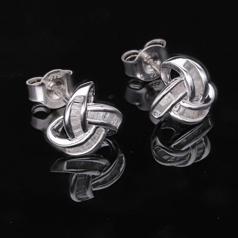 Diamond Knot Stud Earrings in Platinum Over Sterling Silver 0.25 ctw