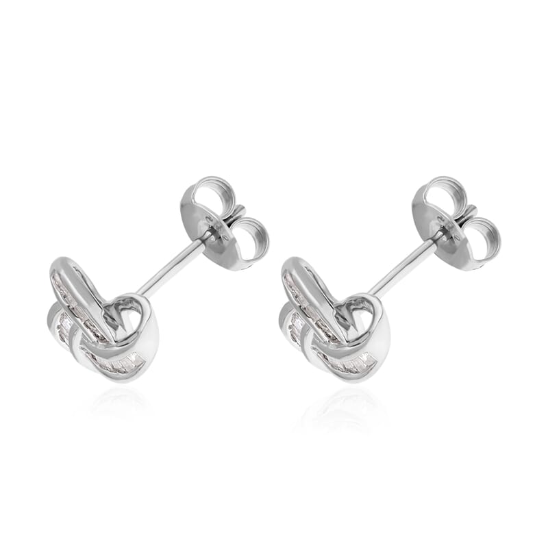 Diamond Knot Stud Earrings in Platinum Over Sterling Silver 0.25 ctw