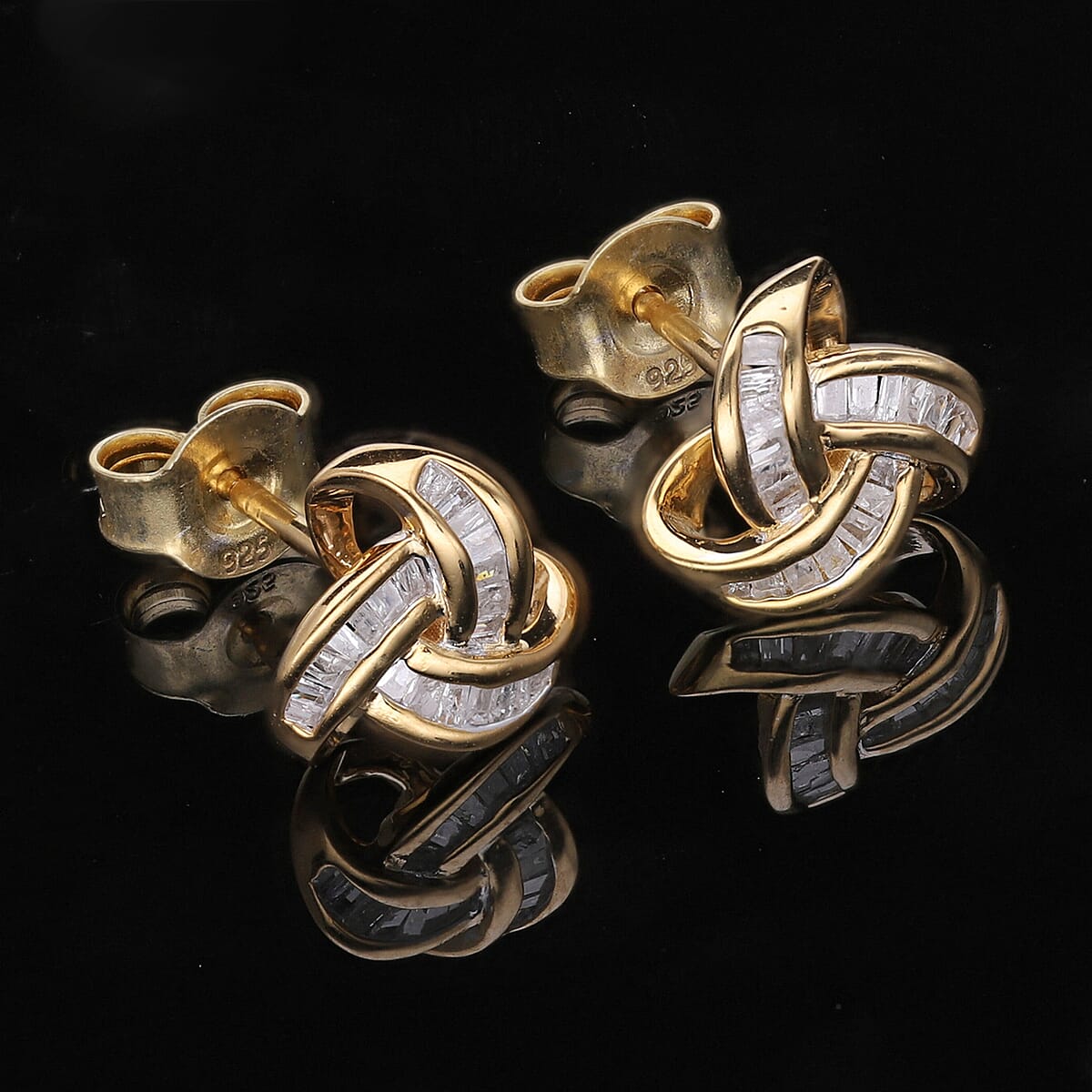 Diamond Knot Stud Earrings in Vermeil Yellow Gold Over Sterling Silver 0.25 ctw image number 1