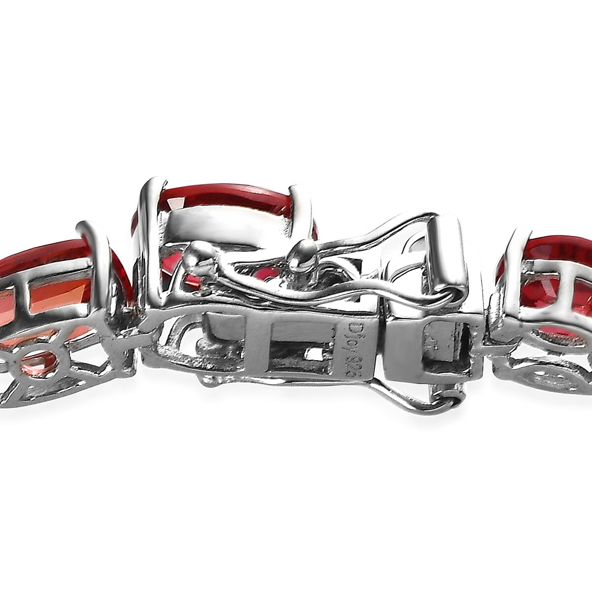 Lab Created Padparadscha Sapphire Tennis Bracelet in Platinum Over Sterling Silver (8.00 In) 47.15 ctw image number 3