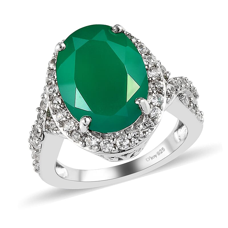 Verde Onyx and Natural White Zircon Ring in Platinum Over Sterling Silver (Size 6.0) 5.75 ctw