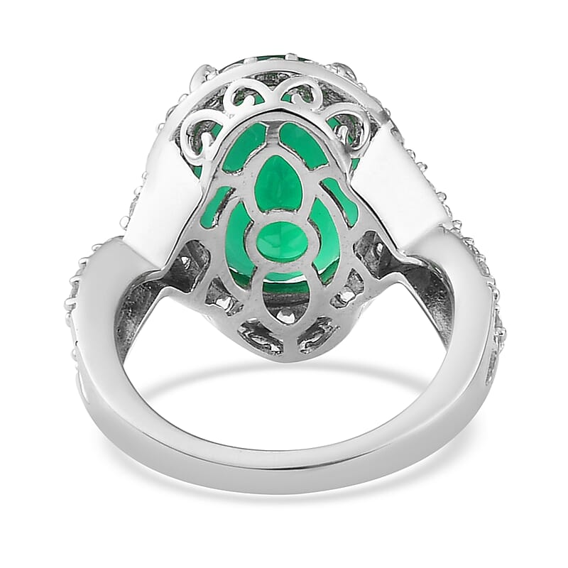 Verde Onyx and Natural White Zircon Ring in Platinum Over Sterling Silver (Size 6.0) 5.75 ctw