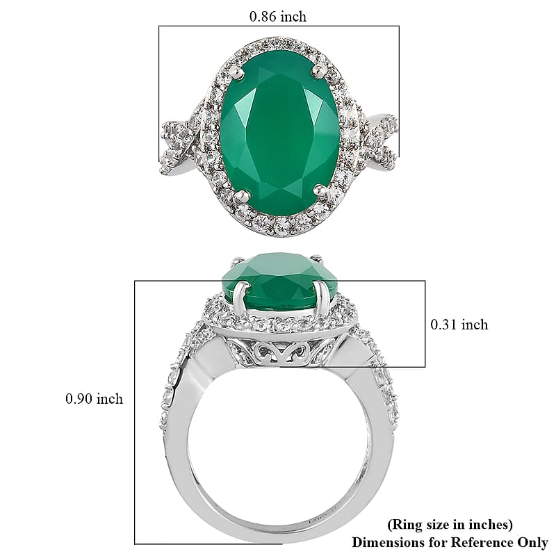 Verde Onyx and Natural White Zircon Ring in Platinum Over Sterling Silver (Size 6.0) 5.75 ctw