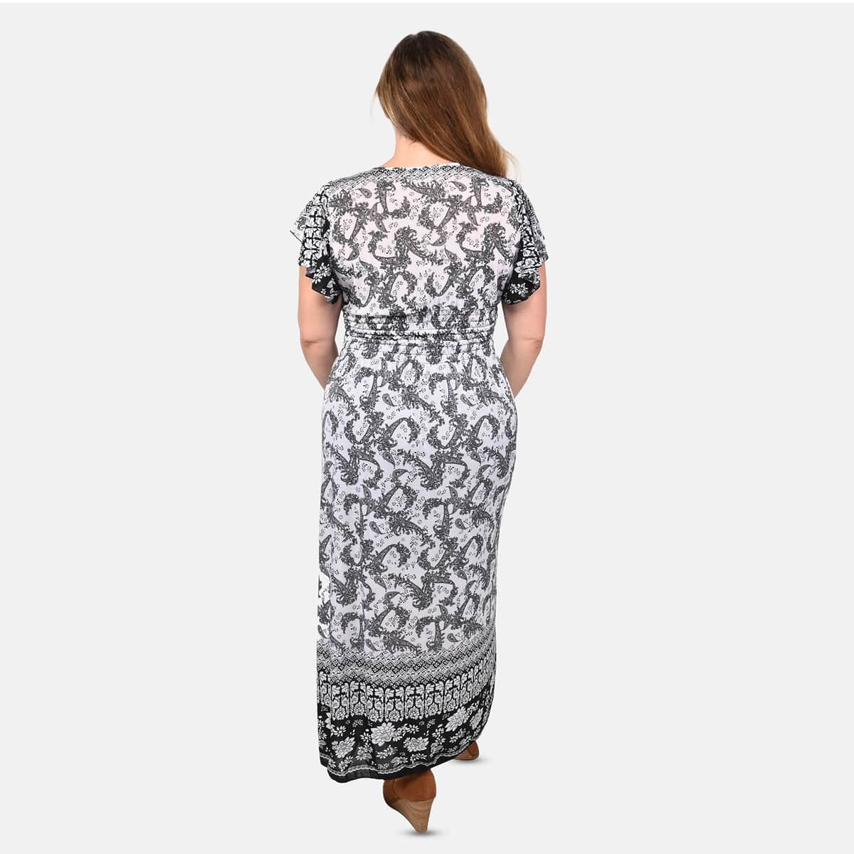Tamsy Black Bandana Smocked Waist Maxi Dress with Flutter image number 1