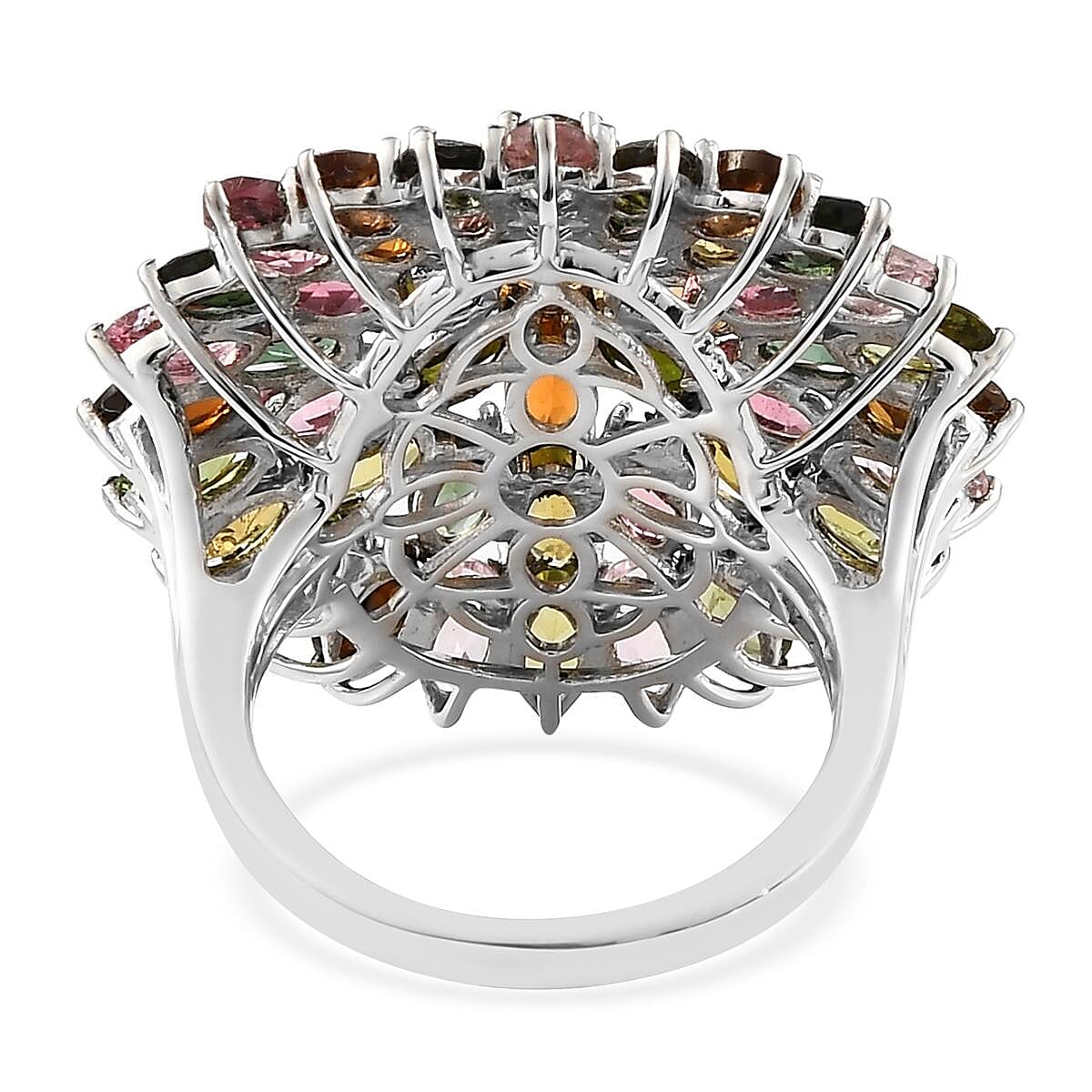 Multi-Tourmaline Floral Ring in Platinum Over Sterling Silver (Size 10.0) 7.35 Grams 11.50 ctw