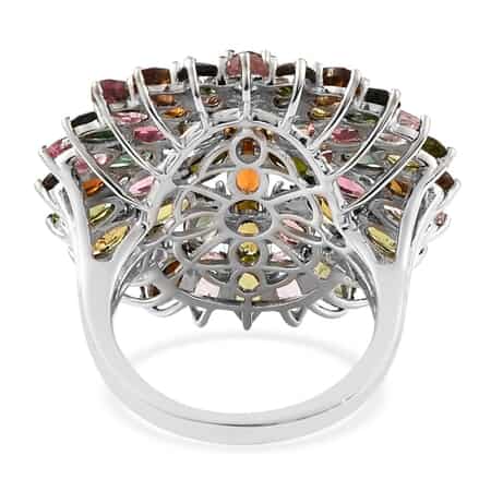 Multi-Tourmaline Floral Ring in Platinum Over Sterling Silver (Size 5.0) 11.50 ctw image number 4