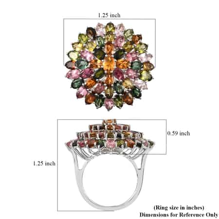 Multi-Tourmaline Floral Ring in Platinum Over Sterling Silver (Size 5.0) 11.50 ctw image number 5