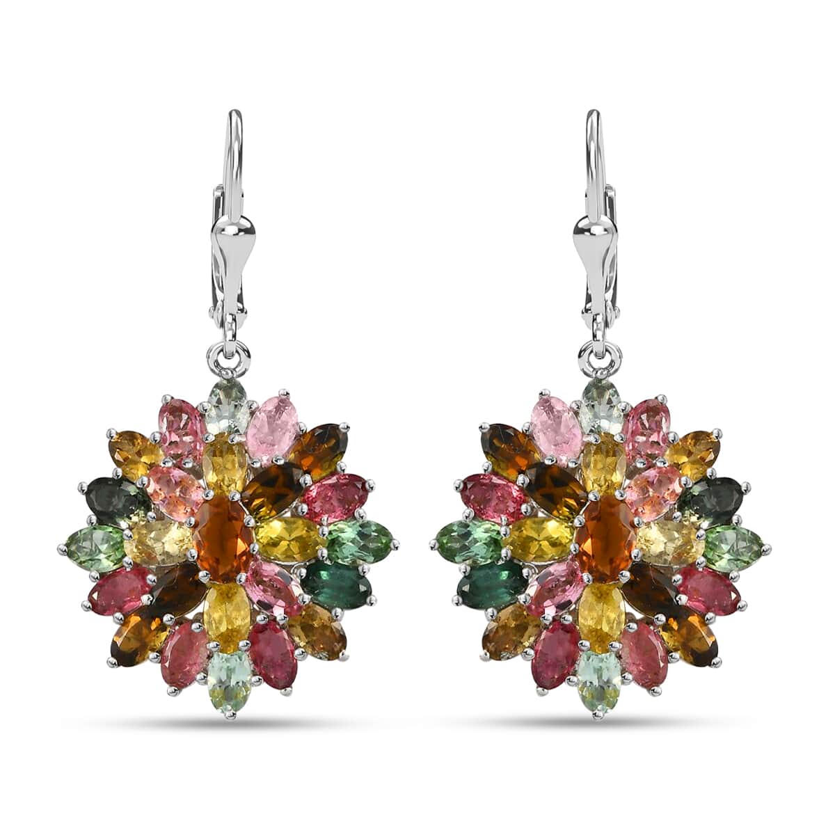 Multi-Tourmaline Floral Earrings in Platinum Over Sterling Silver 12.75 ctw image number 0