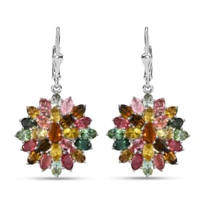 Multi-Tourmaline Floral Earrings in Platinum Over Sterling Silver 12.75 ctw