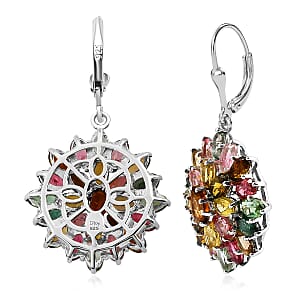 Multi-Tourmaline Floral Earrings in Platinum Over Sterling Silver 12.75 ctw
