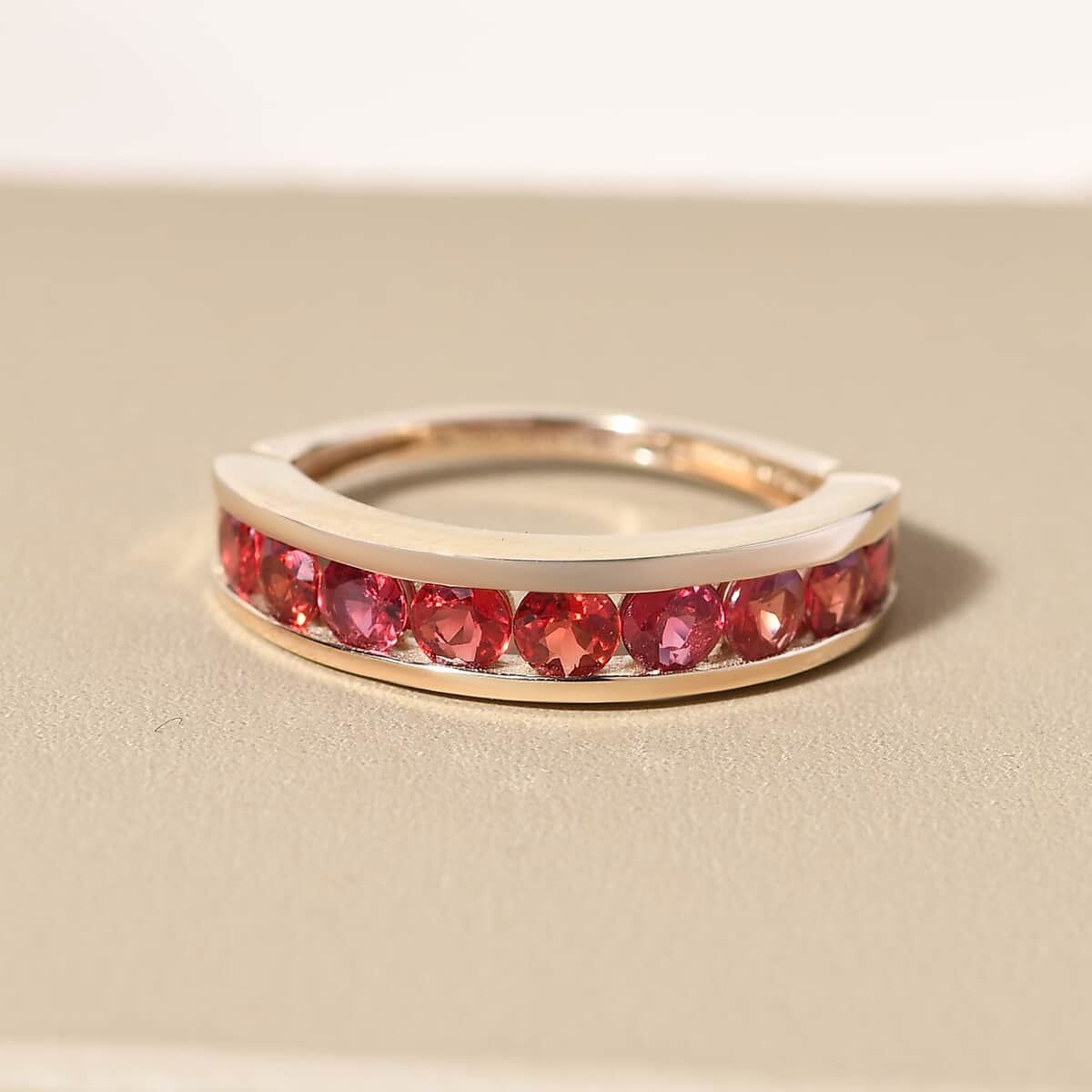 LUXORO 10K Yellow Gold Premium Red Sapphire Half Eternity Band Ring (Size 7.0) 1.25 ctw image number 1