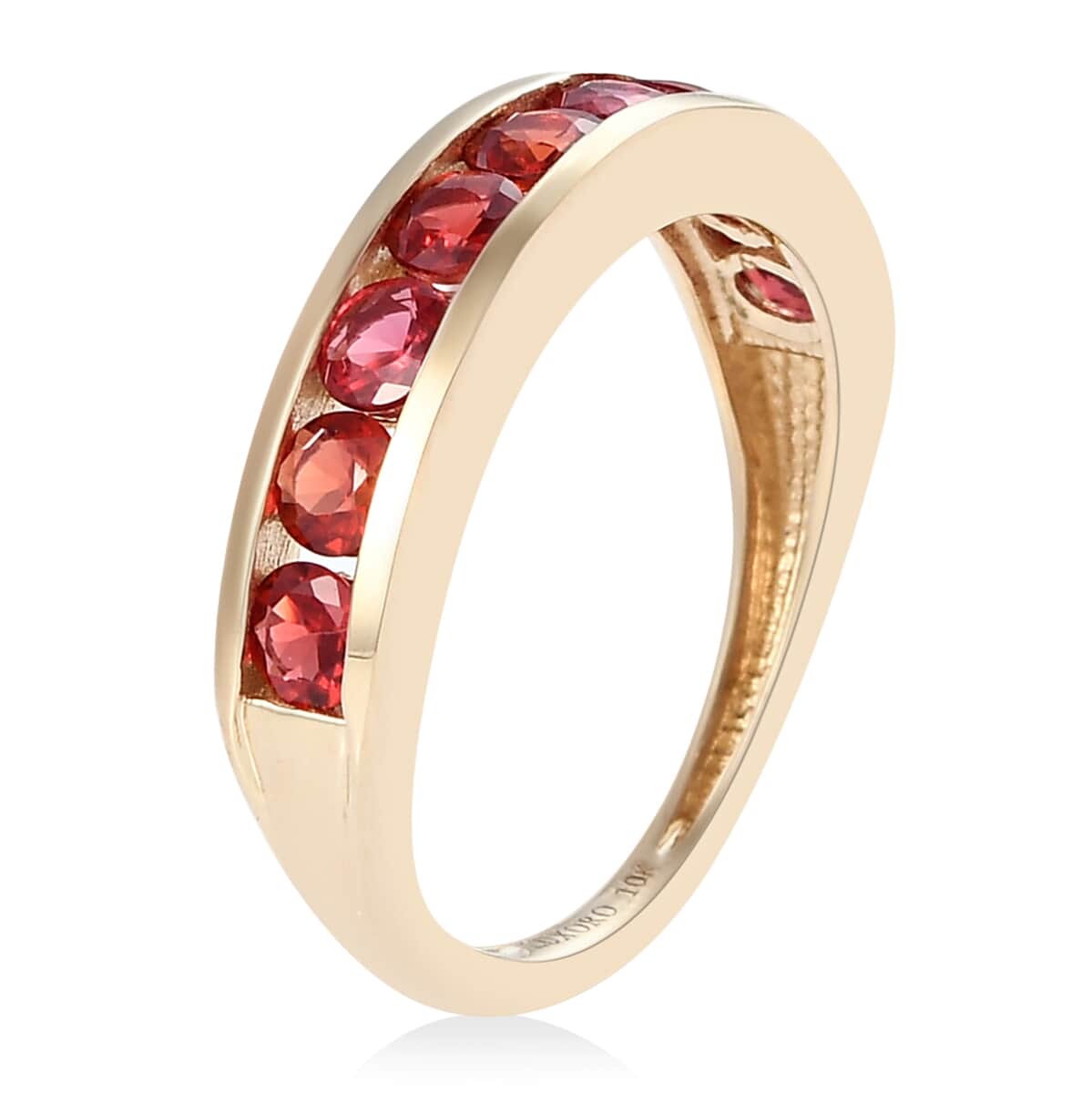 LUXORO 10K Yellow Gold Premium Red Sapphire Half Eternity Band Ring (Size 7.0) 1.25 ctw image number 3