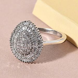 White Diamond 0.50 ctw Cluster Ring in Platinum Over Sterling Silver (Size 10)