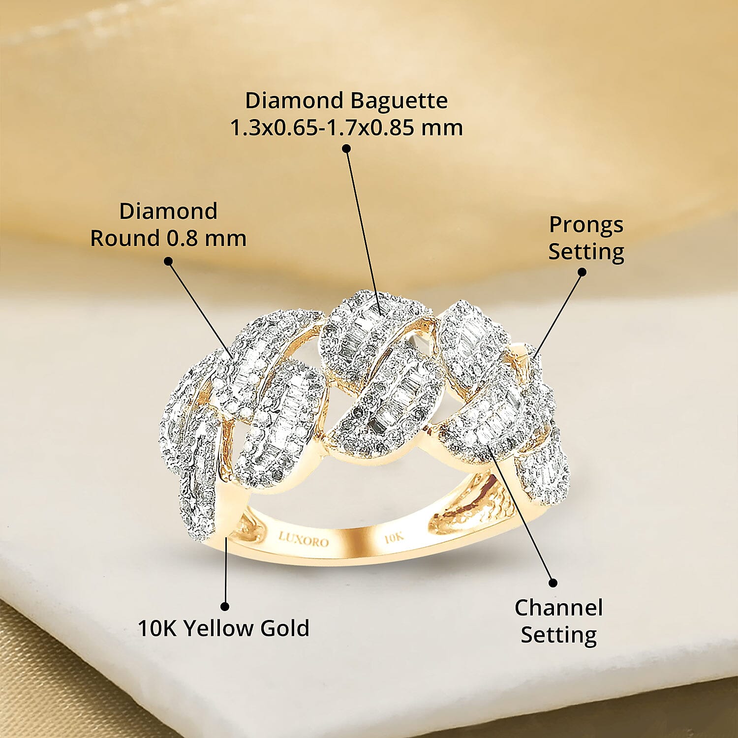 Luxoro 10K Yellow Gold G-H I3 Diamond Fancy Ring (Size 6.0) 4.50 Grams 1.00 ctw