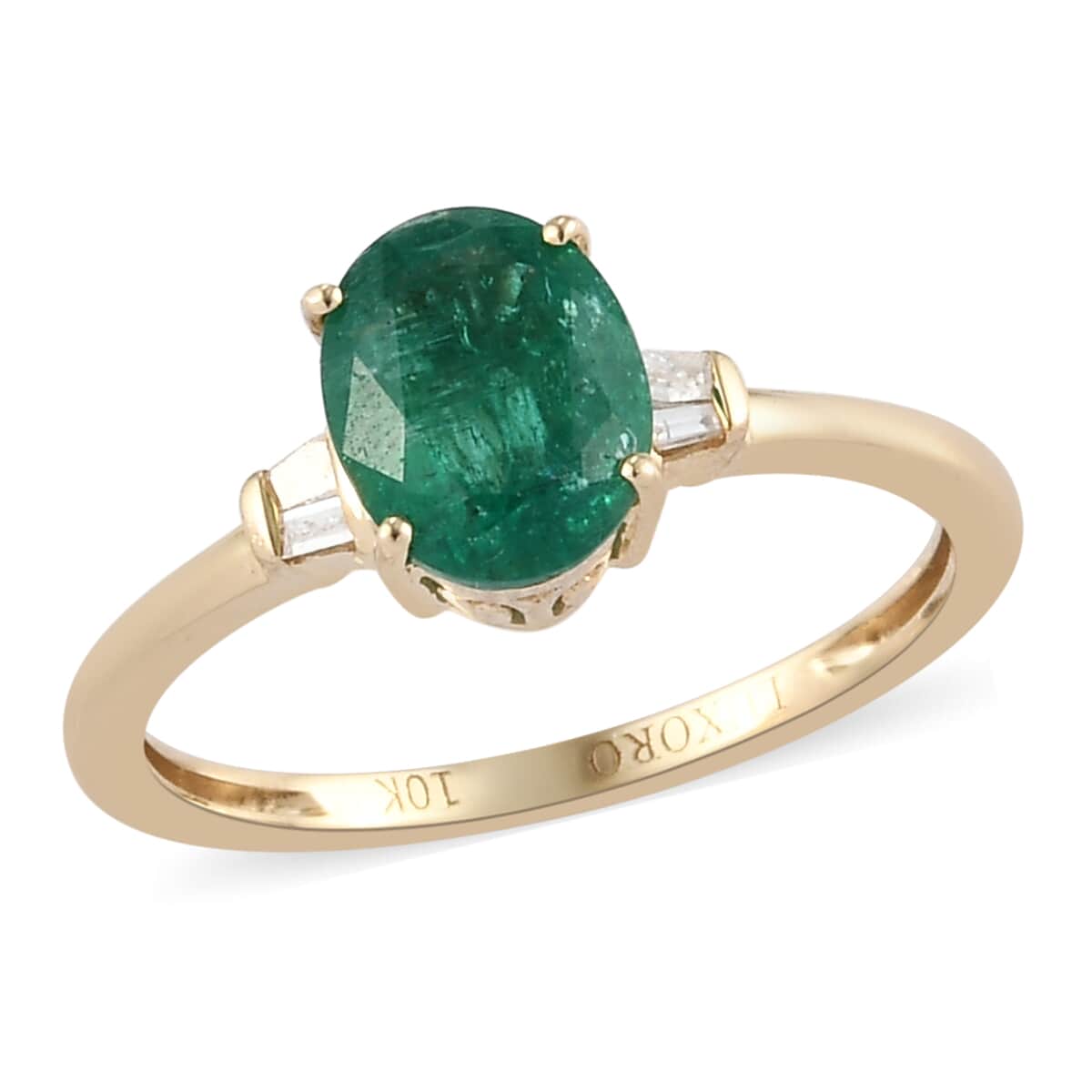 Luxoro 10K Yellow Gold AAA Emerald and Diamond Accent Ring (Size 6.0) 1.15 ctw image number 0