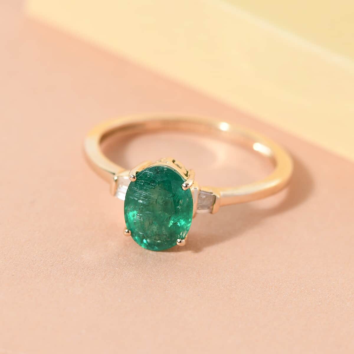 Luxoro 10K Yellow Gold AAA Emerald and Diamond Accent Ring (Size 6.0) 1.15 ctw image number 1