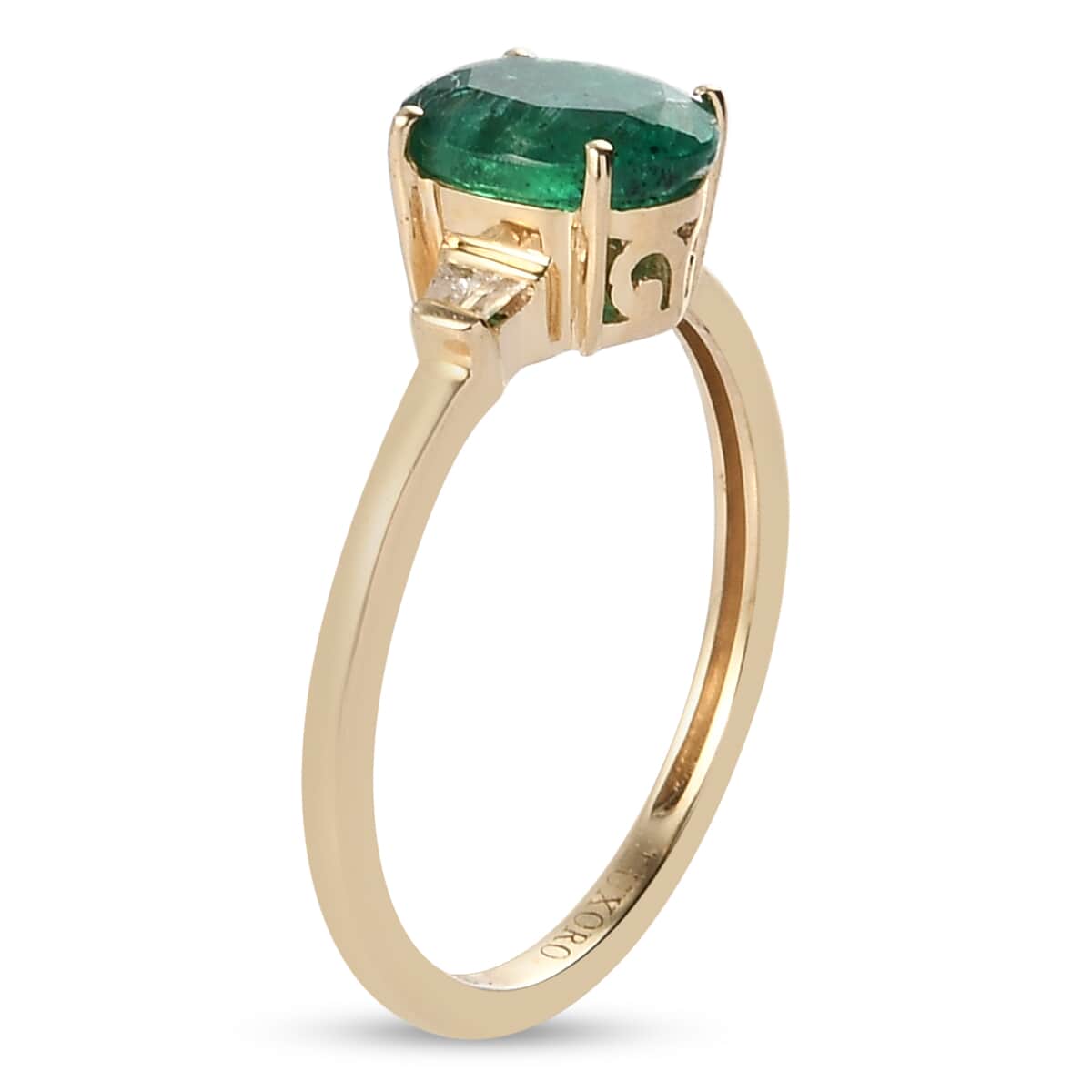 LUXORO 10K Yellow Gold AAA Emerald, Diamond Accent Ring 1.15 ctw image number 3