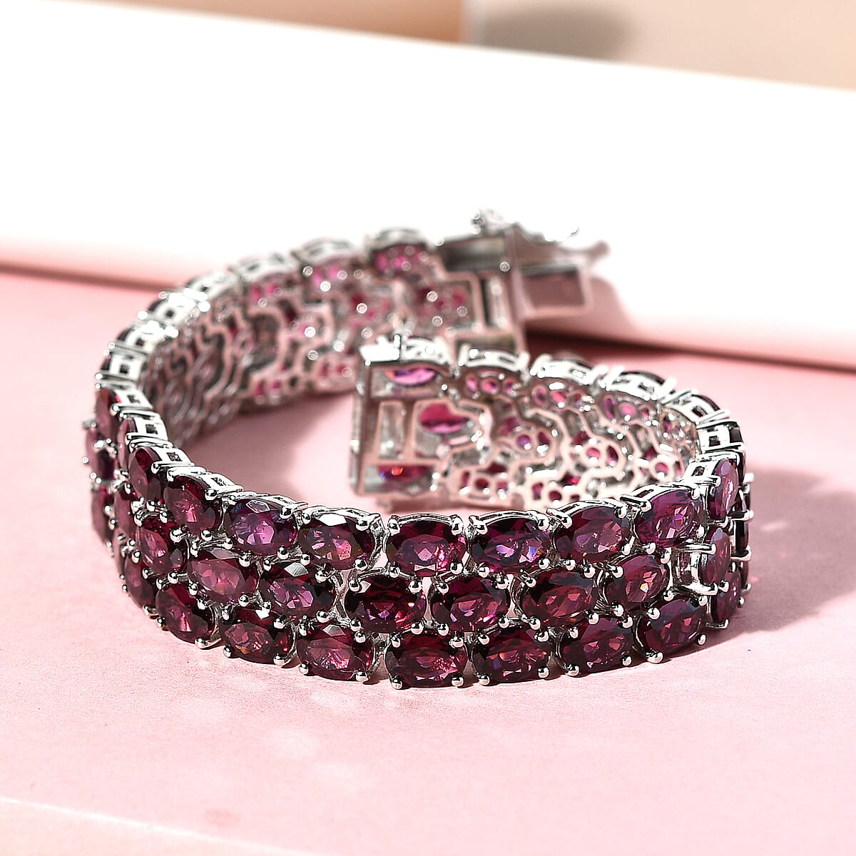 Orissa Rhodolite Garnet Multi Row Tennis Bracelet in Platinum Over Sterling Silver (8.00 In) 31.60 Grams 73.25 ctw image number 1
