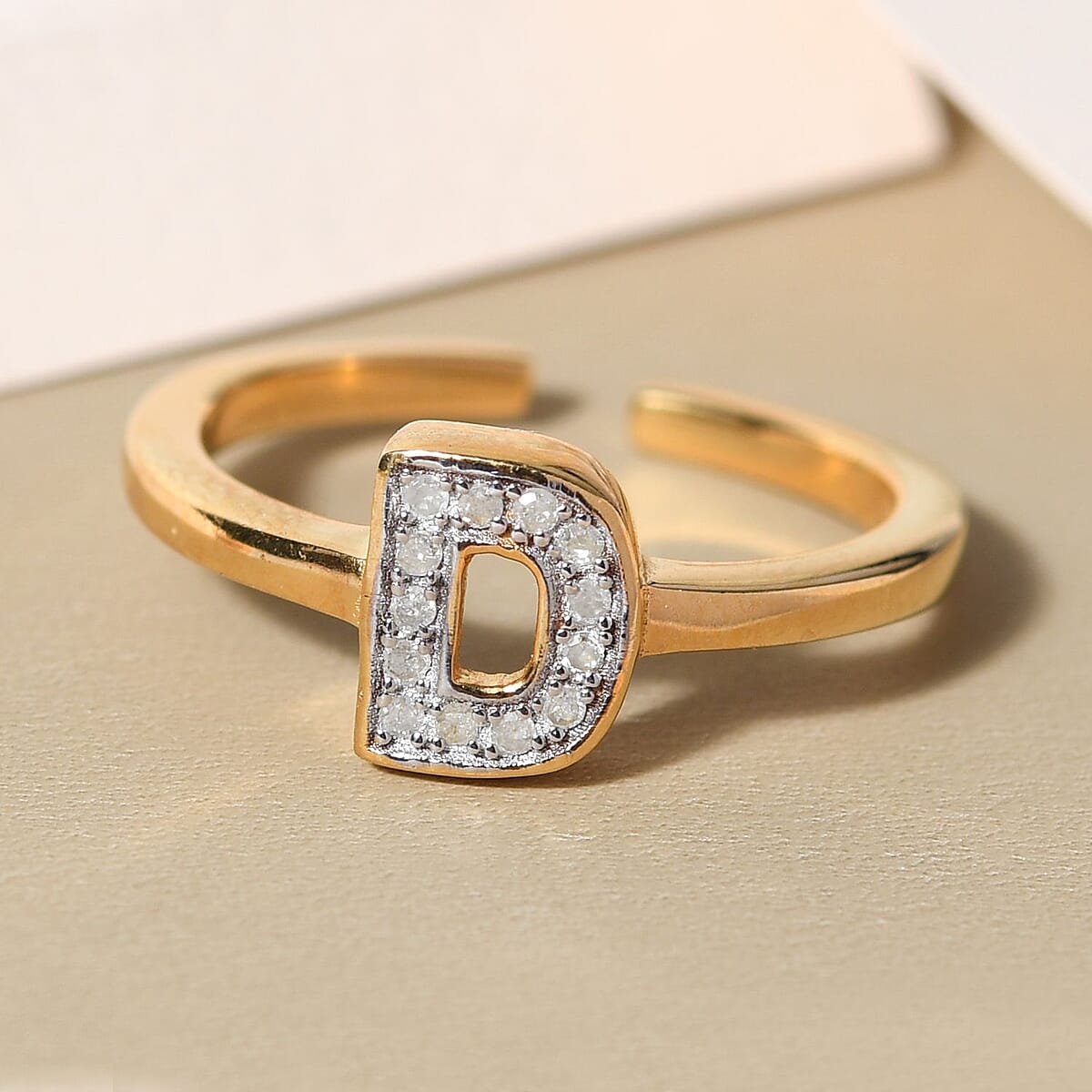 Diamond Initial D Openable Band Ring in Vermeil Yellow Gold Over Sterling Silver (Size 7.0) 0.08 ctw image number 1