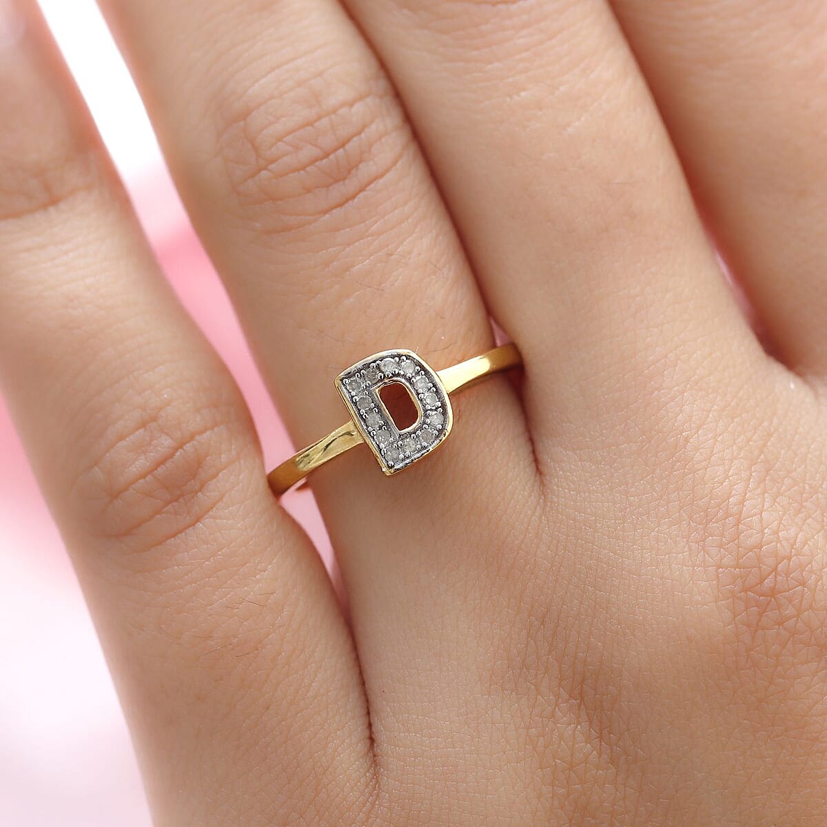 Diamond Initial D Openable Band Ring in Vermeil Yellow Gold Over Sterling Silver (Size 7.0) 0.08 ctw image number 2