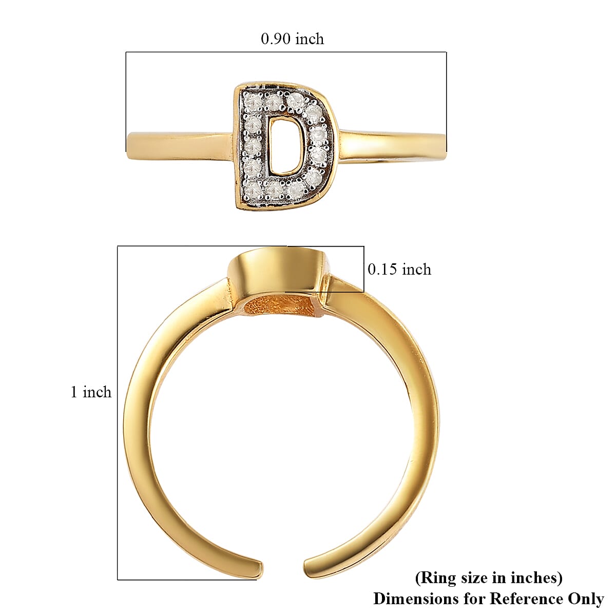 Diamond Initial D Openable Band Ring in Vermeil Yellow Gold Over Sterling Silver (Size 7.0) 0.08 ctw image number 5