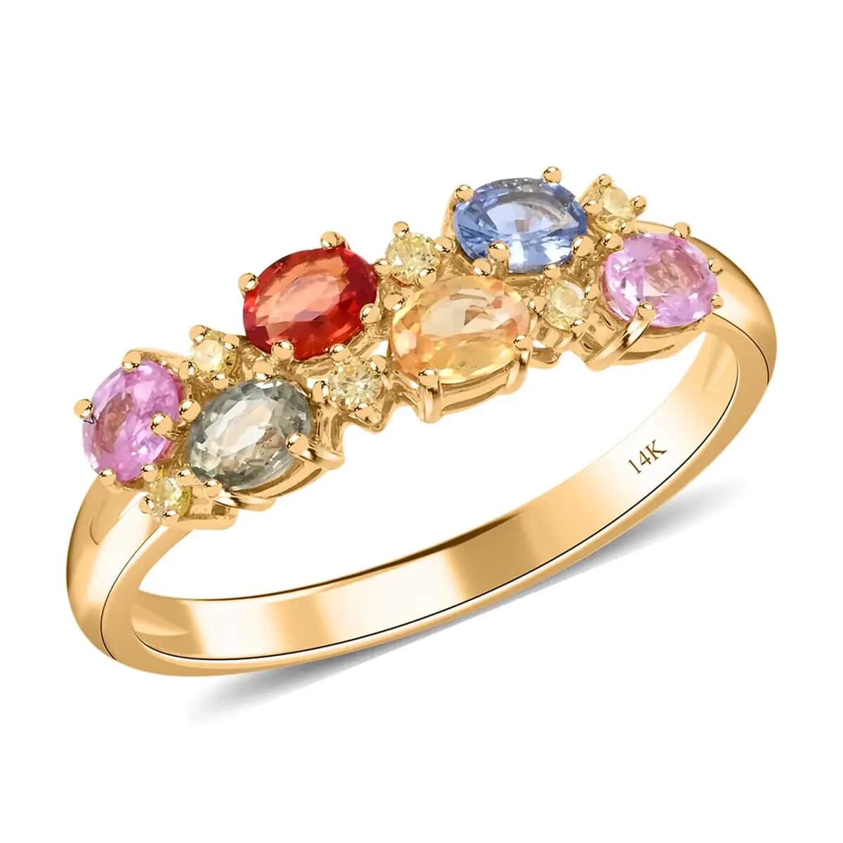 Modani 14K Yellow Gold Multi Sapphire Ring , Natural Yellow Diamond Accent Ring , Colorful Ring , Wedding Ring , 14K Yellow Gold Ring, Promise Rings 1.65 ctw (Size 10.0) image number 0