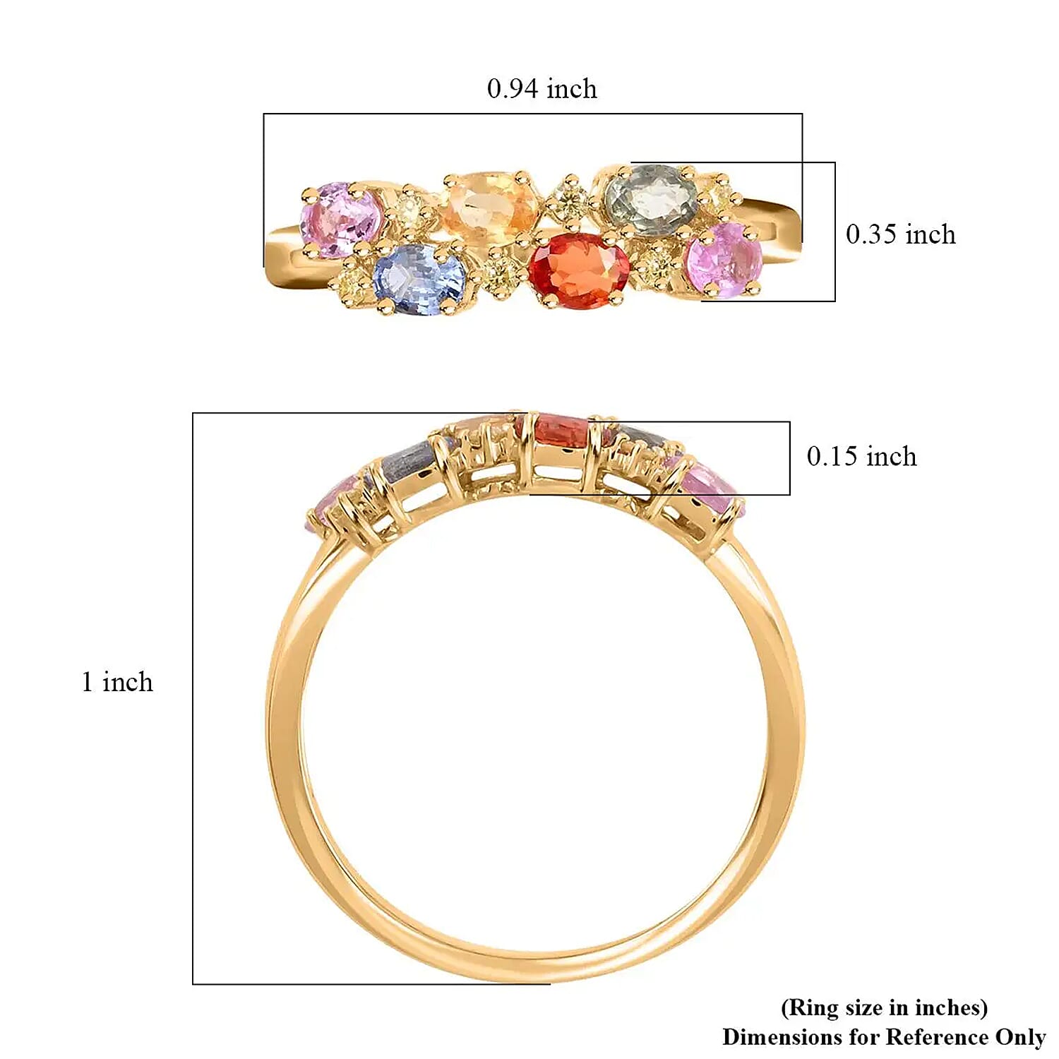 Modani Multi Sapphire and Natural Yellow Diamond 1.65 ctw Ring in 14K Yellow Gold, Colorful Ring, Wedding Ring, 14K Yellow Gold Ring (Size 10.0)