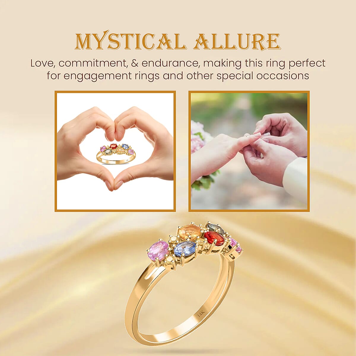 Modani Multi Sapphire and Natural Yellow Diamond 1.65 ctw Ring in 14K Yellow Gold, Colorful Ring, Wedding Ring, 14K Yellow Gold Ring (Size 7.0) image number 3