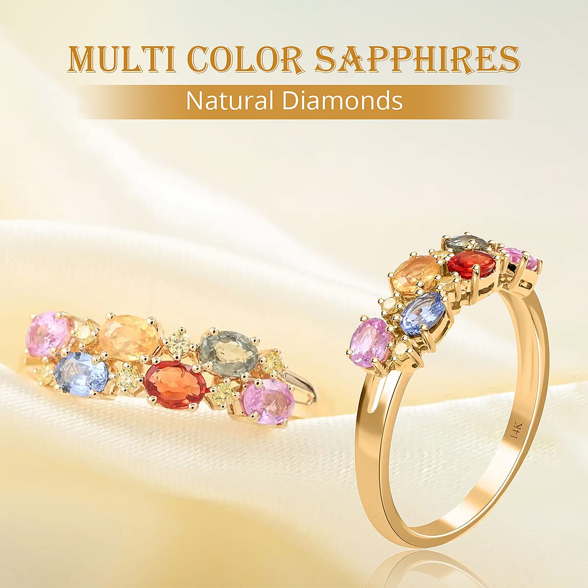 Modani 14K Yellow Gold Multi Sapphire Ring, Natural Yellow Diamond Accent Ring, Colorful Ring, Wedding Ring, 14K Yellow Gold Ring 1.65 ctw (Size 8.0) image number 1