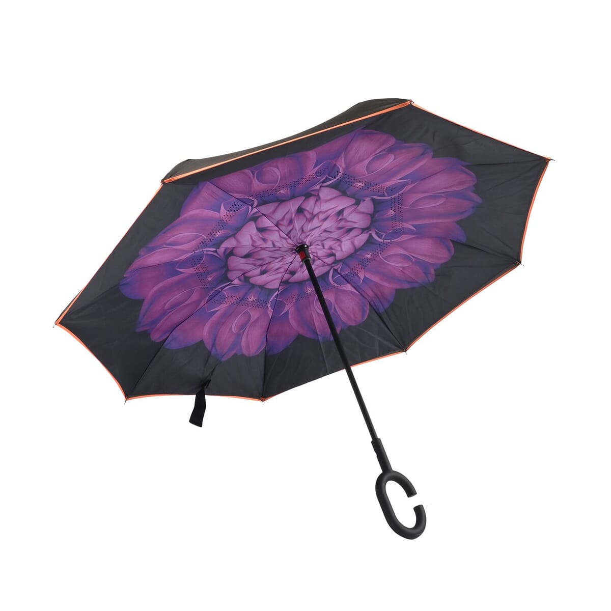 Reversible Umbrella with C Shaped Handle -Purple/Black image number 0