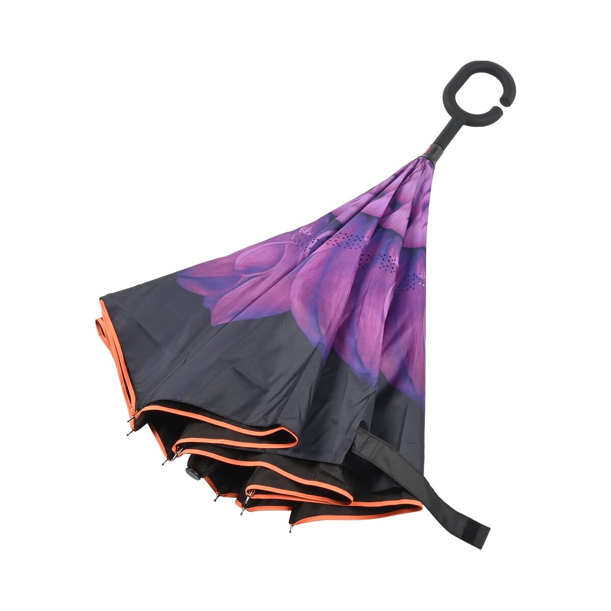 Reversible Umbrella with C Shaped Handle -Purple/Black image number 3