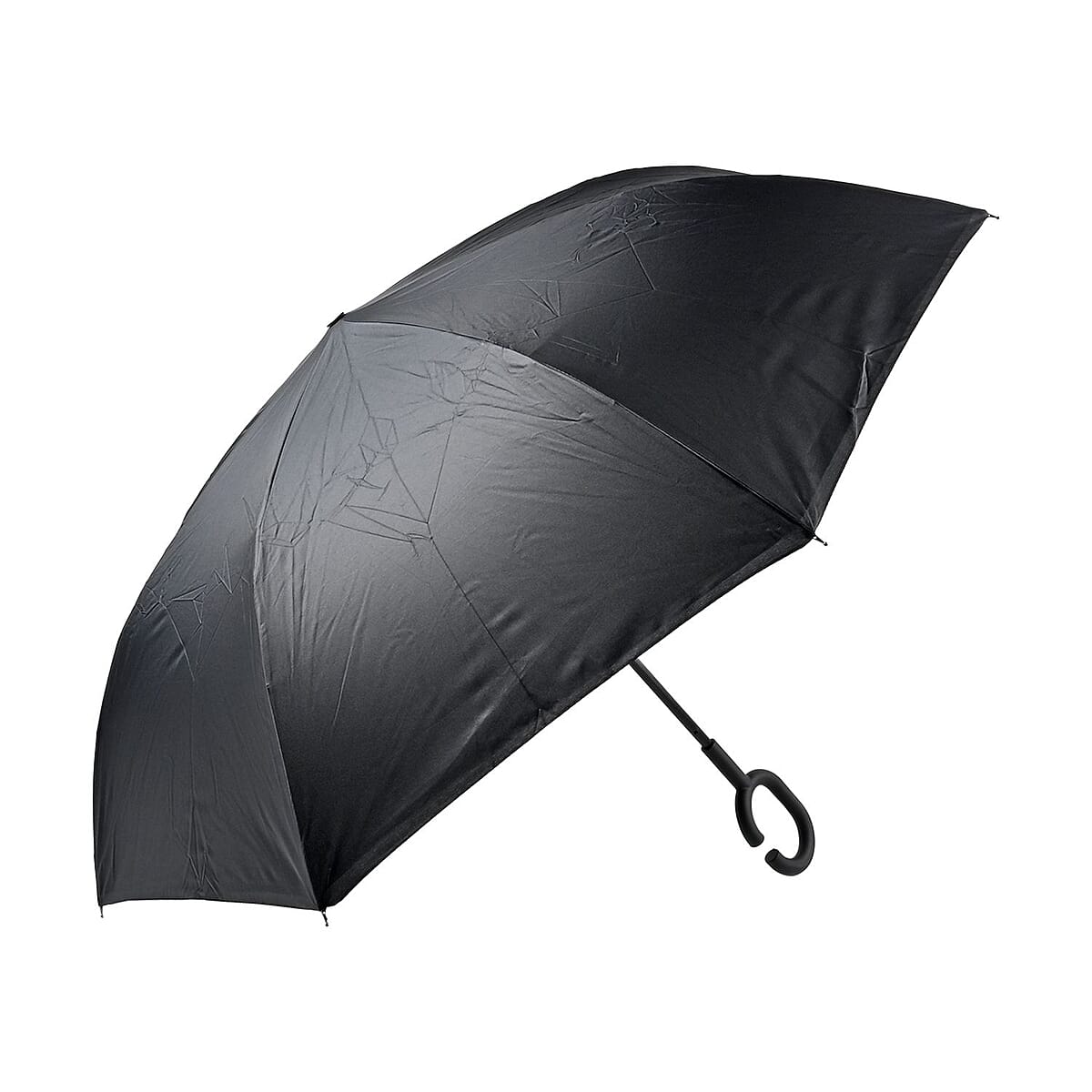 Reversible Umbrella with C Shaped Handle -Black image number 1