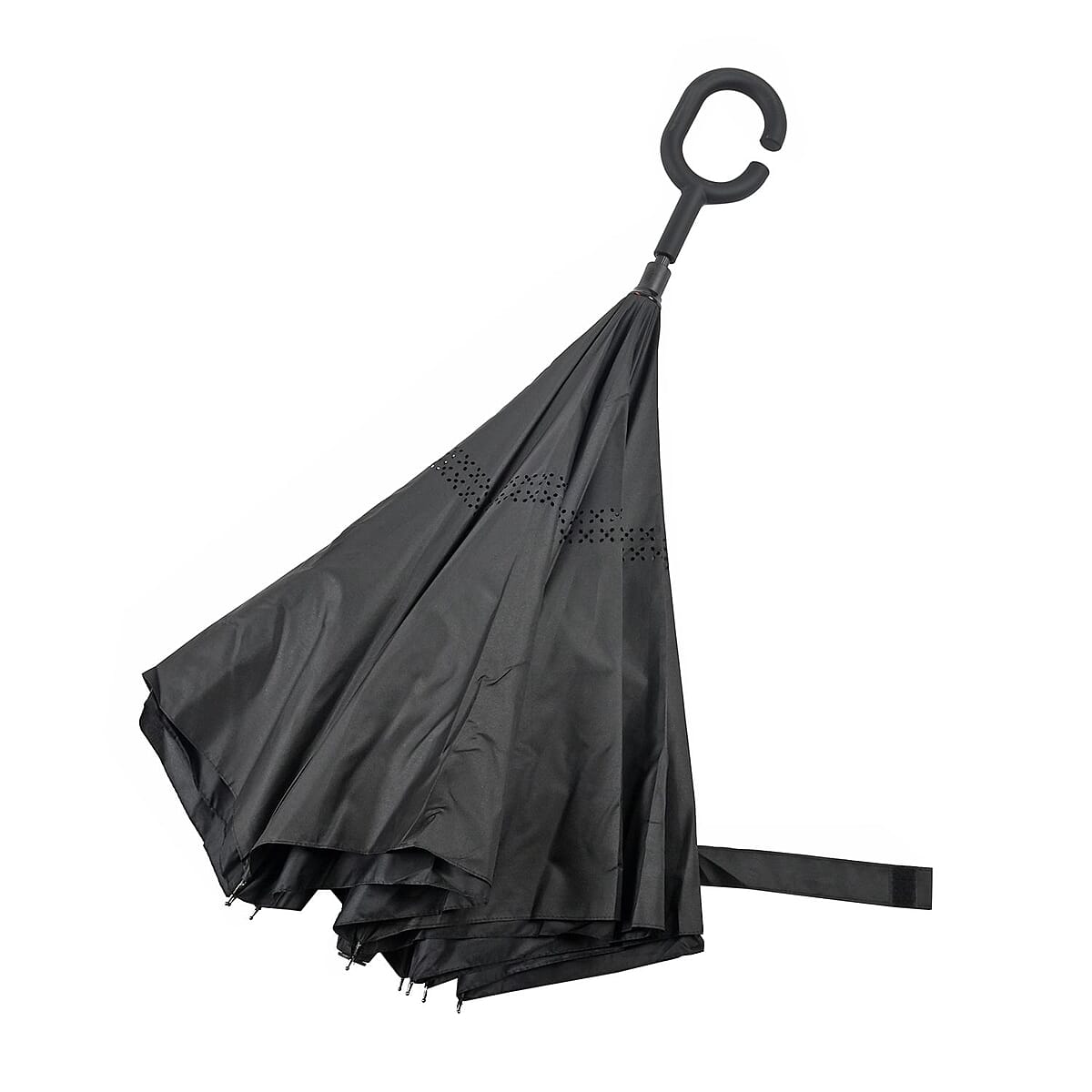 Reversible Umbrella with C Shaped Handle -Black image number 2