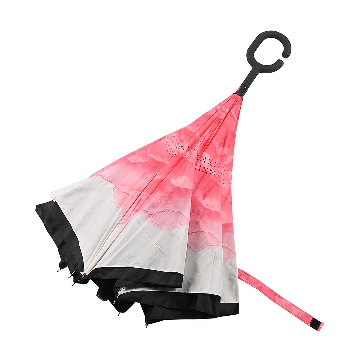 Reversible Umbrella with C Shaped Handle -Red/White image number 2