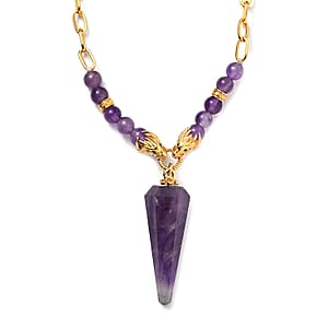 Karis African Amethyst and Thai Black Spinel Paper Clip Chain Dragon Necklace 18-20 Inches in 18K YG Plated 61.50 ctw