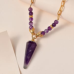 Karis African Amethyst and Thai Black Spinel Paper Clip Chain Dragon Necklace 18-20 Inches in 18K YG Plated 61.50 ctw