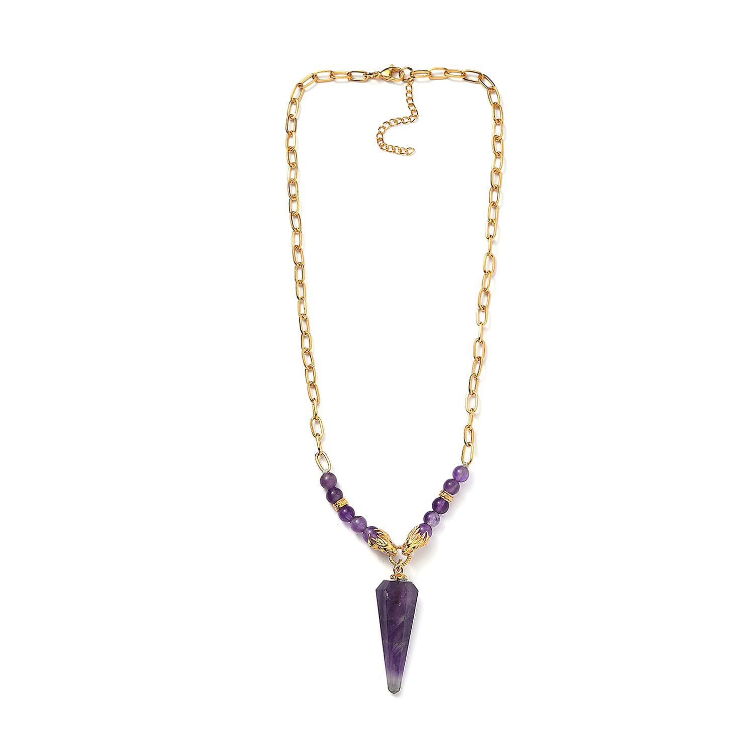 Karis African Amethyst and Thai Black Spinel Paper Clip Chain Dragon Necklace 18-20 Inches in 18K YG Plated 61.50 ctw