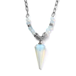 Karis Opalite and Thai Black Spinel Paper Clip Chain Dragon Necklace 18-20 Inches in Platinum Bond 61.50 ctw